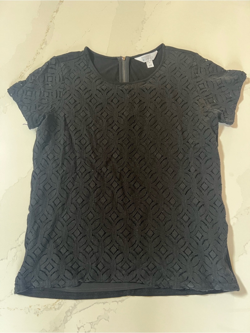 Market & Spruce Black Short Sleeve Lace Overlay Blouse
